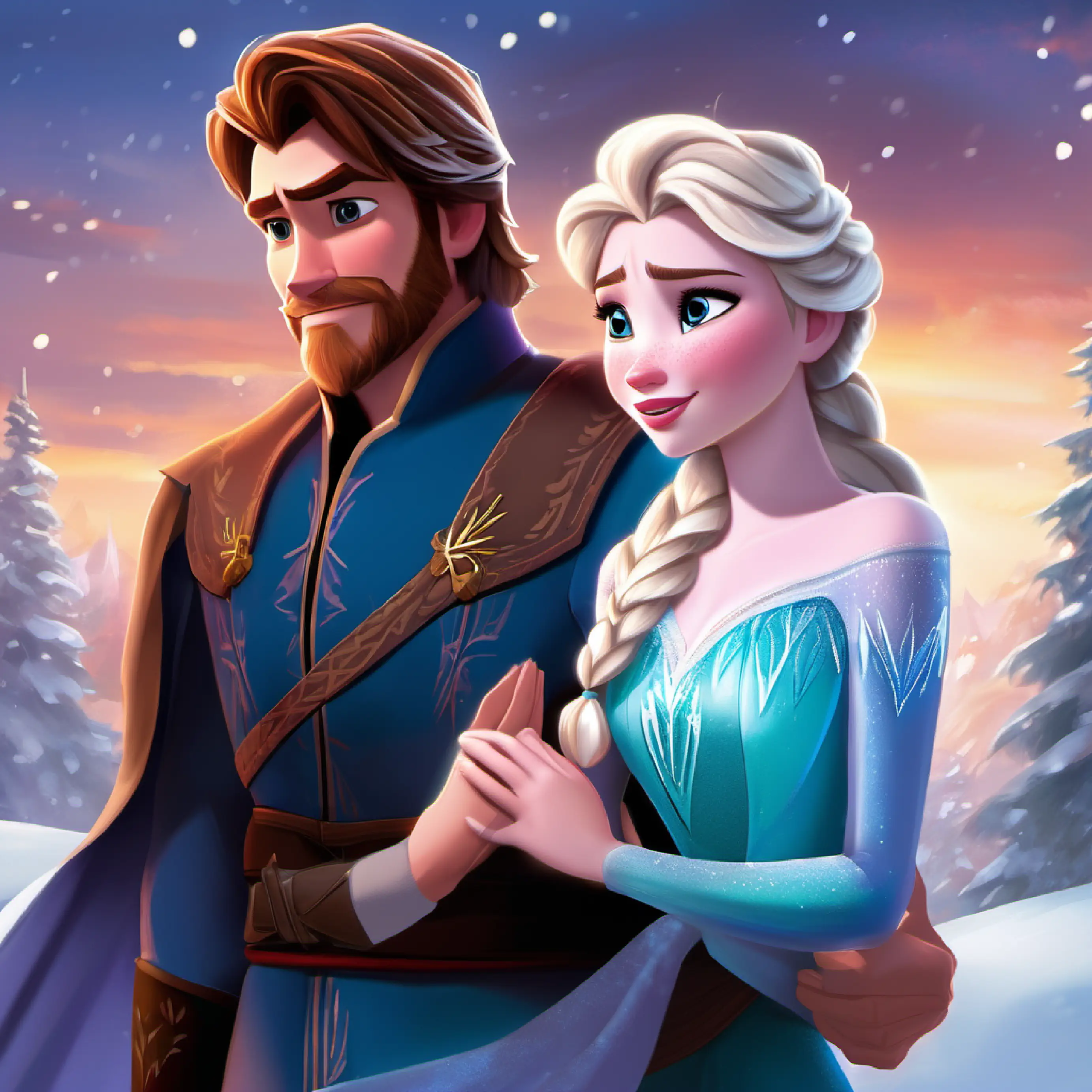 Elsa, captured and brought back to Arendelle, escaped as the kingdom descended into chaos. Hans confronted her, telling her that Anna was dead because of her. Stricken with grief, Elsa’s despair caused a massive storm.  In the midst of the storm, Anna, weak but determined, saw Hans about to strike Elsa. Summoning all her remaining strength, Anna threw herself between them, freezing solid and blocking Hans’ blow. Elsa, heartbroken, embraced her frozen sister, and as she wept, Anna began to thaw. Her act of true love—sacrificing herself for Elsa—had saved her.