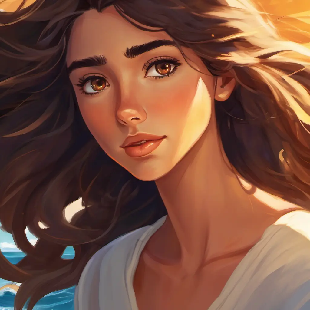 Dark hair, brown eyes, skin kissed by sea spray, courageous agreeing with Golden hair, blue eyes, skin tanned by the sun, spirited, hopeful and dreamy.