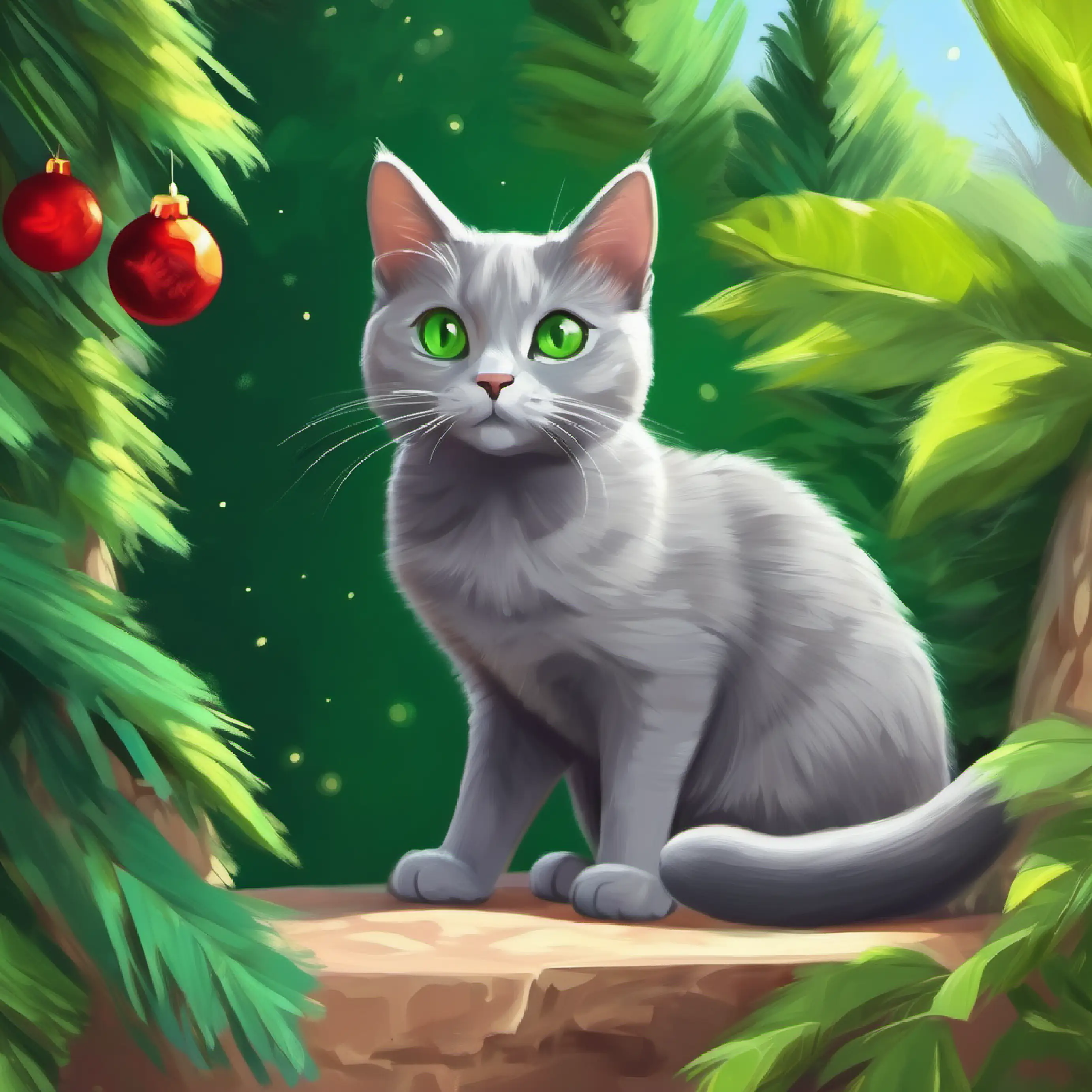 A small, curious gray cat with bright green eyes arrives at the zoo, observing new sights and sounds.