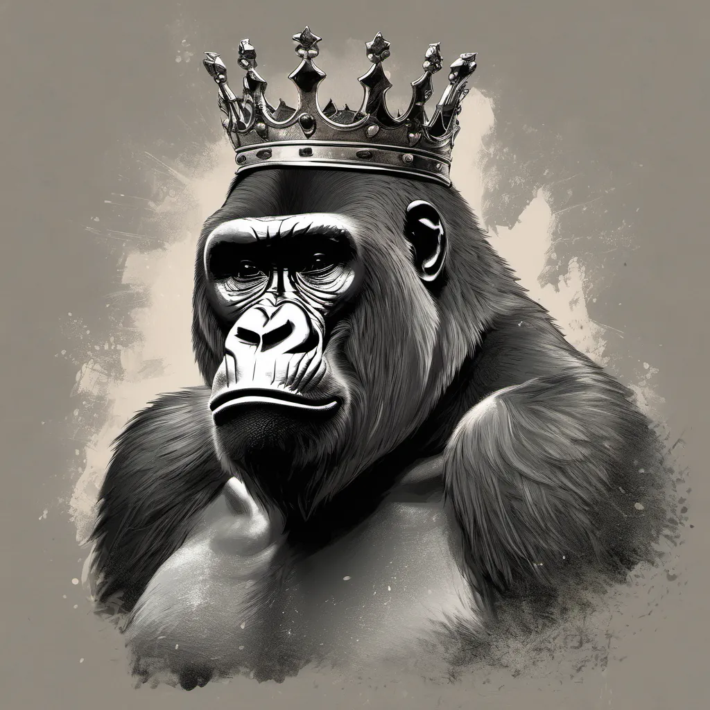 a gorilla wearing a crown and striking a pose