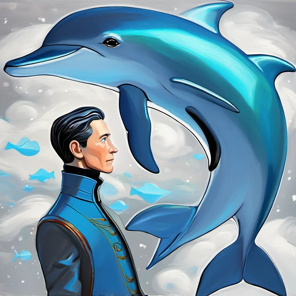 Zorg learns about empathy and communication from Compassionate dolphin, silver-gray skin, expressive blue eyes.