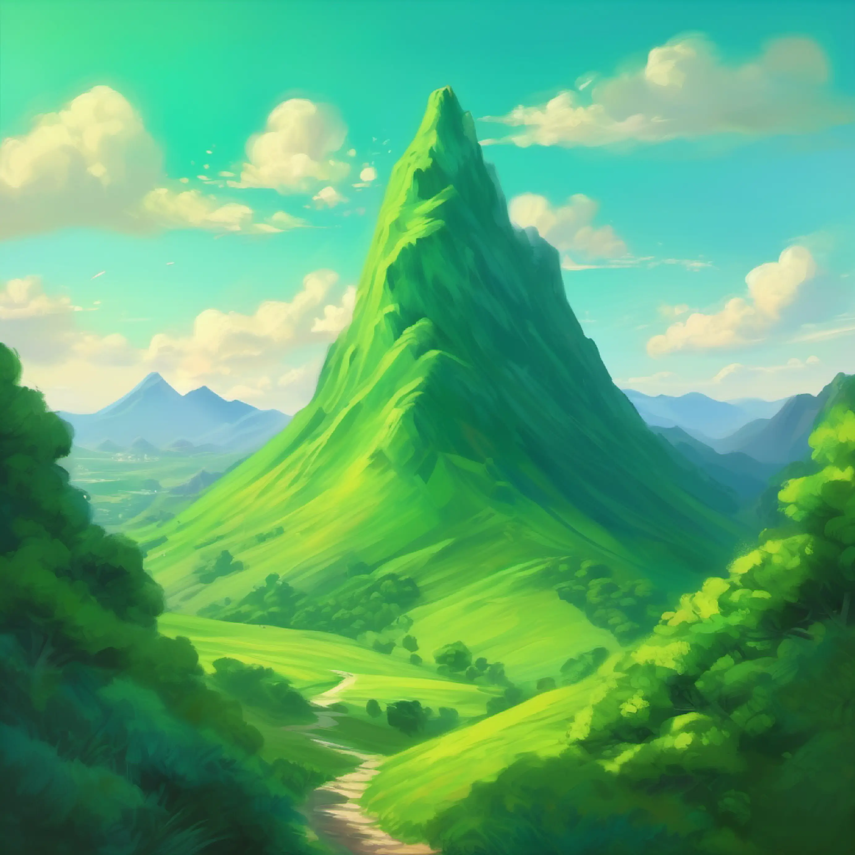 A small green mountain, humble in size's wish to touch the sky