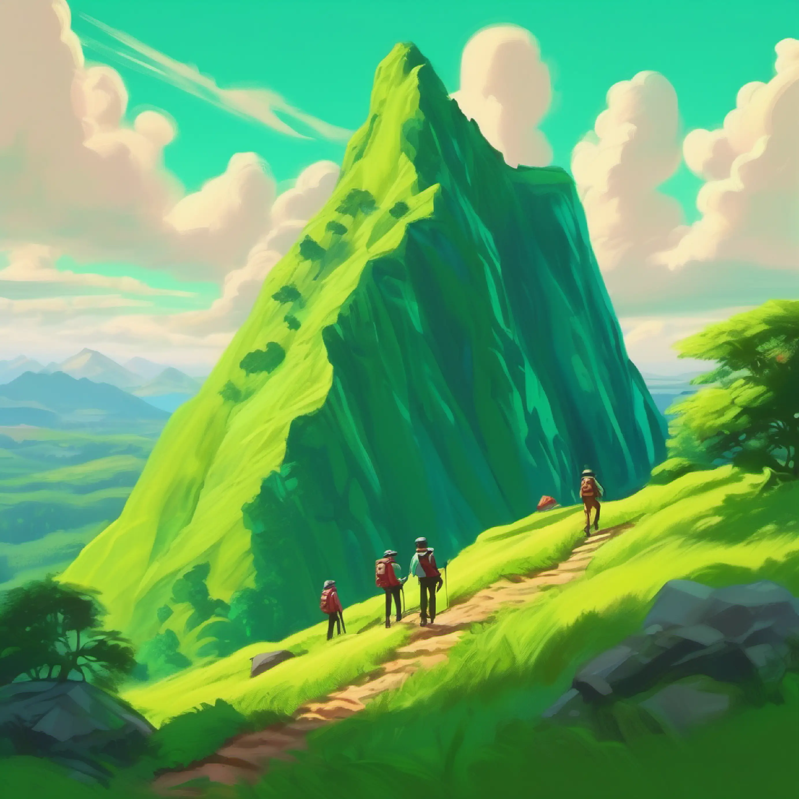 Climbers visit A small green mountain, humble in size