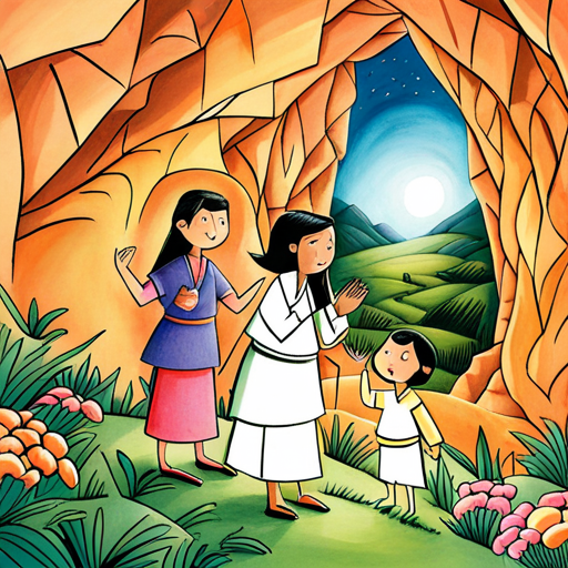 The A tall and jolly father with a twinkle in his eye family, astonished and mesmerized by the cave's radiant beauty.