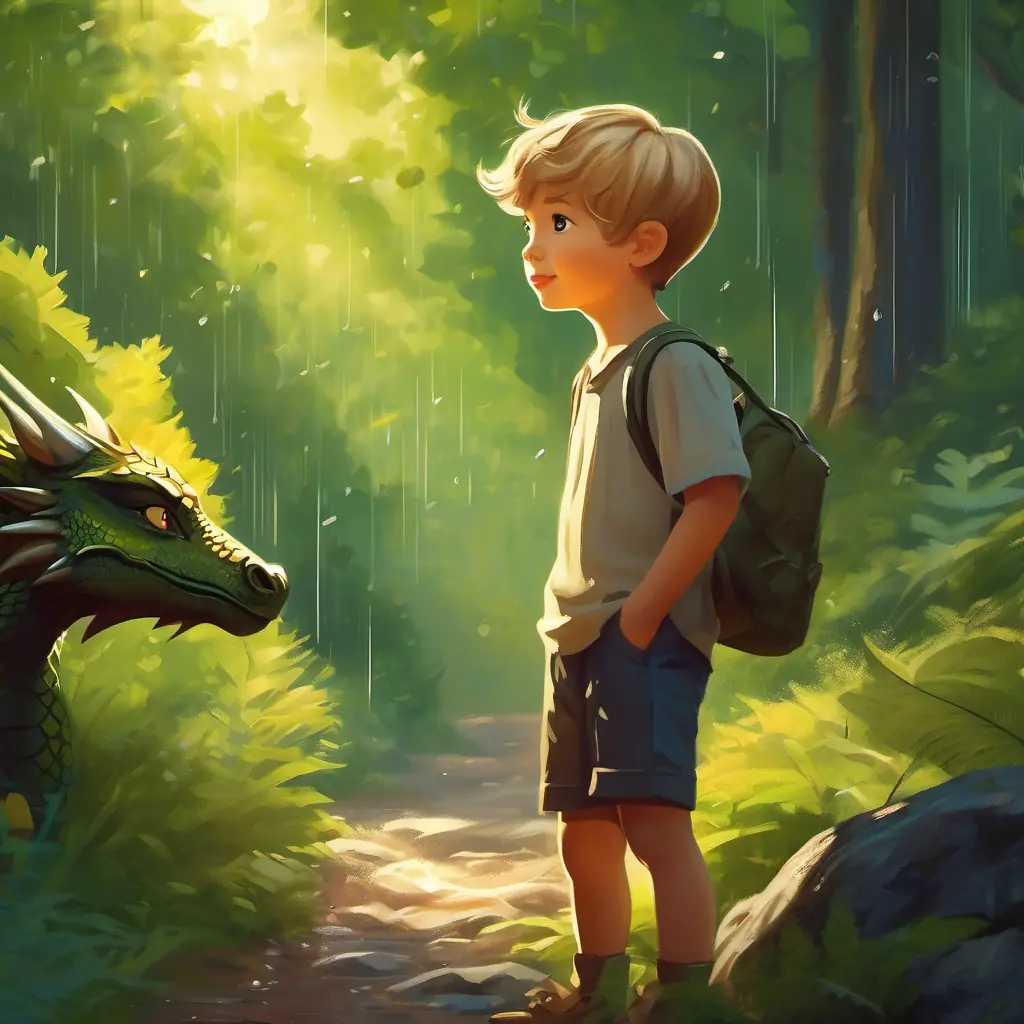 Forest, Paul, dragon, playing under the sun and rain