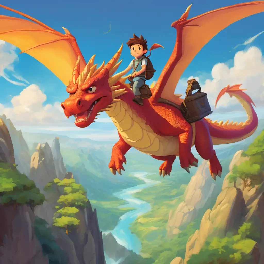 paul flies with a big dragon