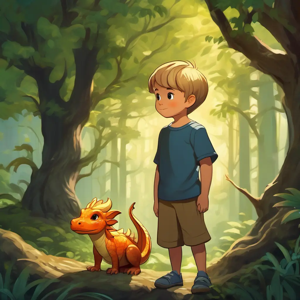 Paul with a small dragon in the forest