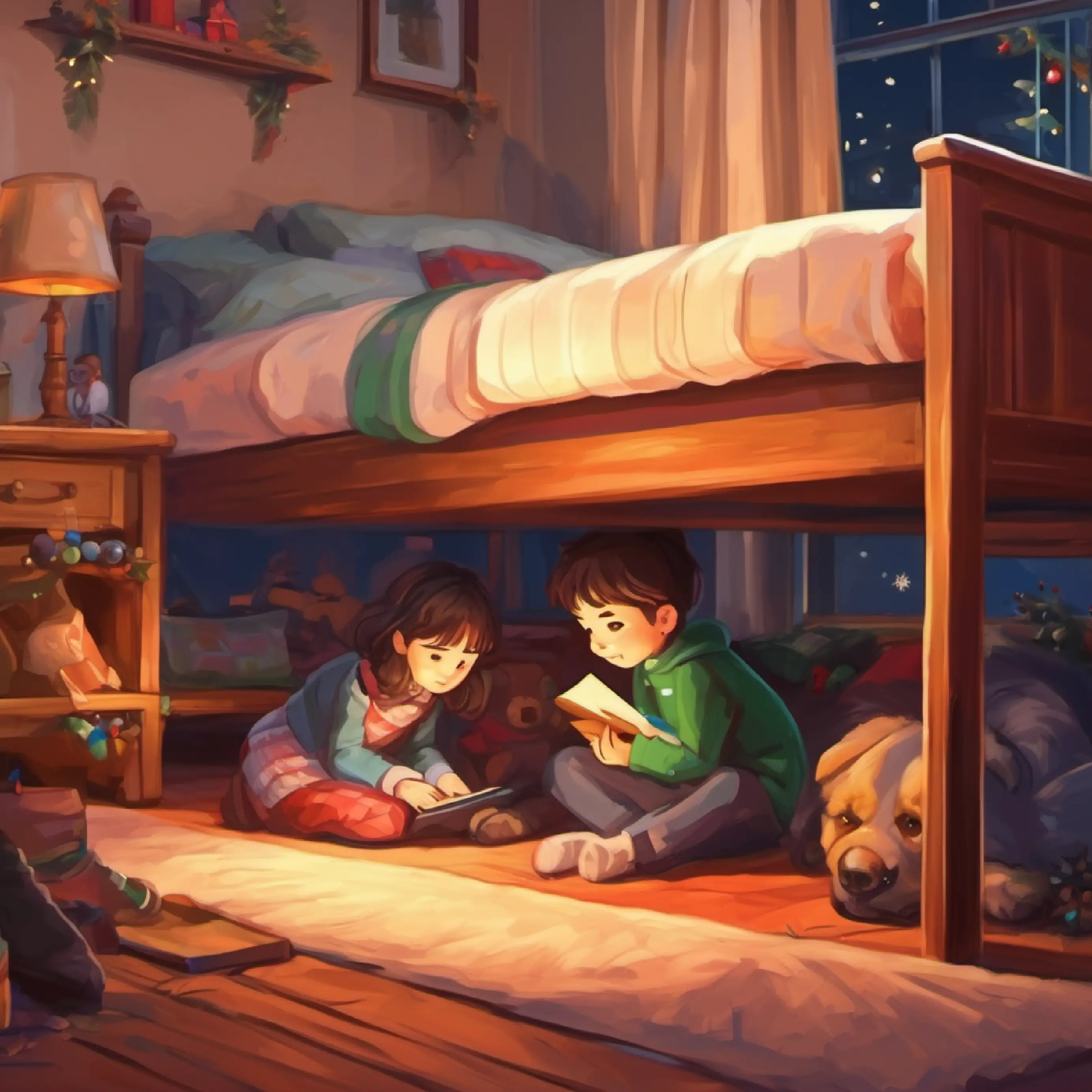 Checking under the bed together, finding nothing.