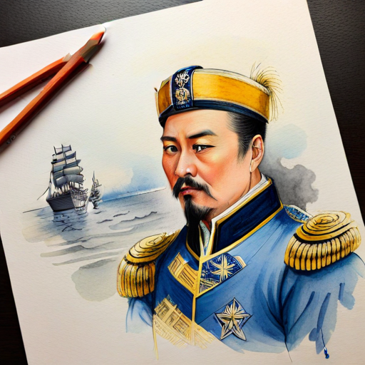 Admiral Yi using his clever strategies to defeat the enemy