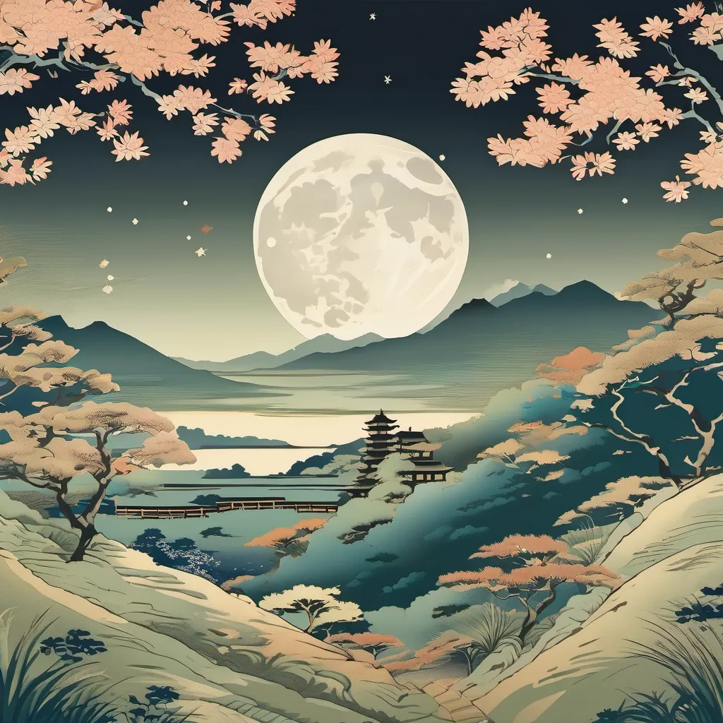 A peaceful night scene with the moon seeming to whisper and a tranquil meadow filled with dreamy imagery.