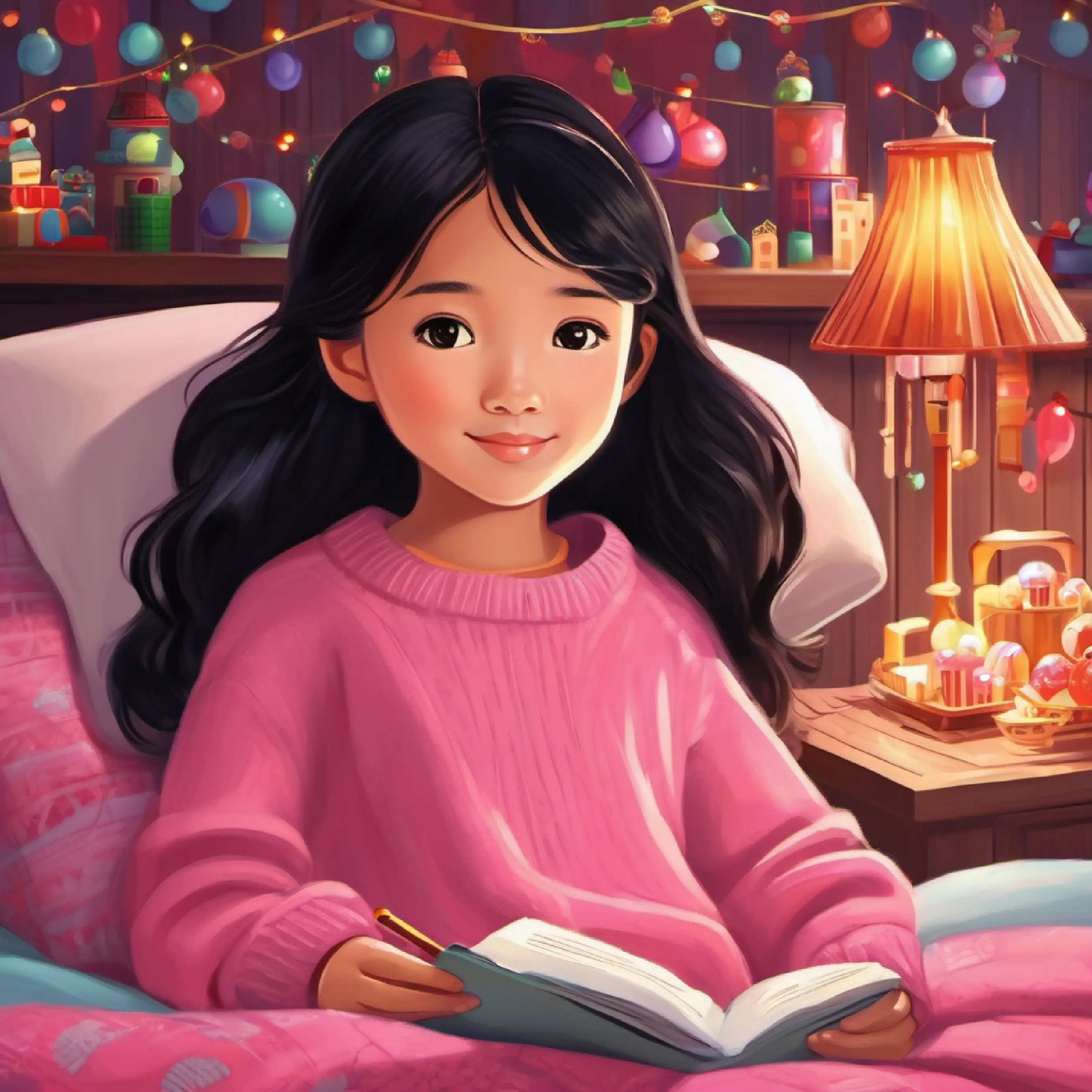 Cindy snuggled into bed with Lulu, reflecting on the sweet adventure. Create a warm and cozy scene that conveys the importance of keeping one's word and the growth of friendships. Include a subtle representation of the Candy Kingdom in her dreams.