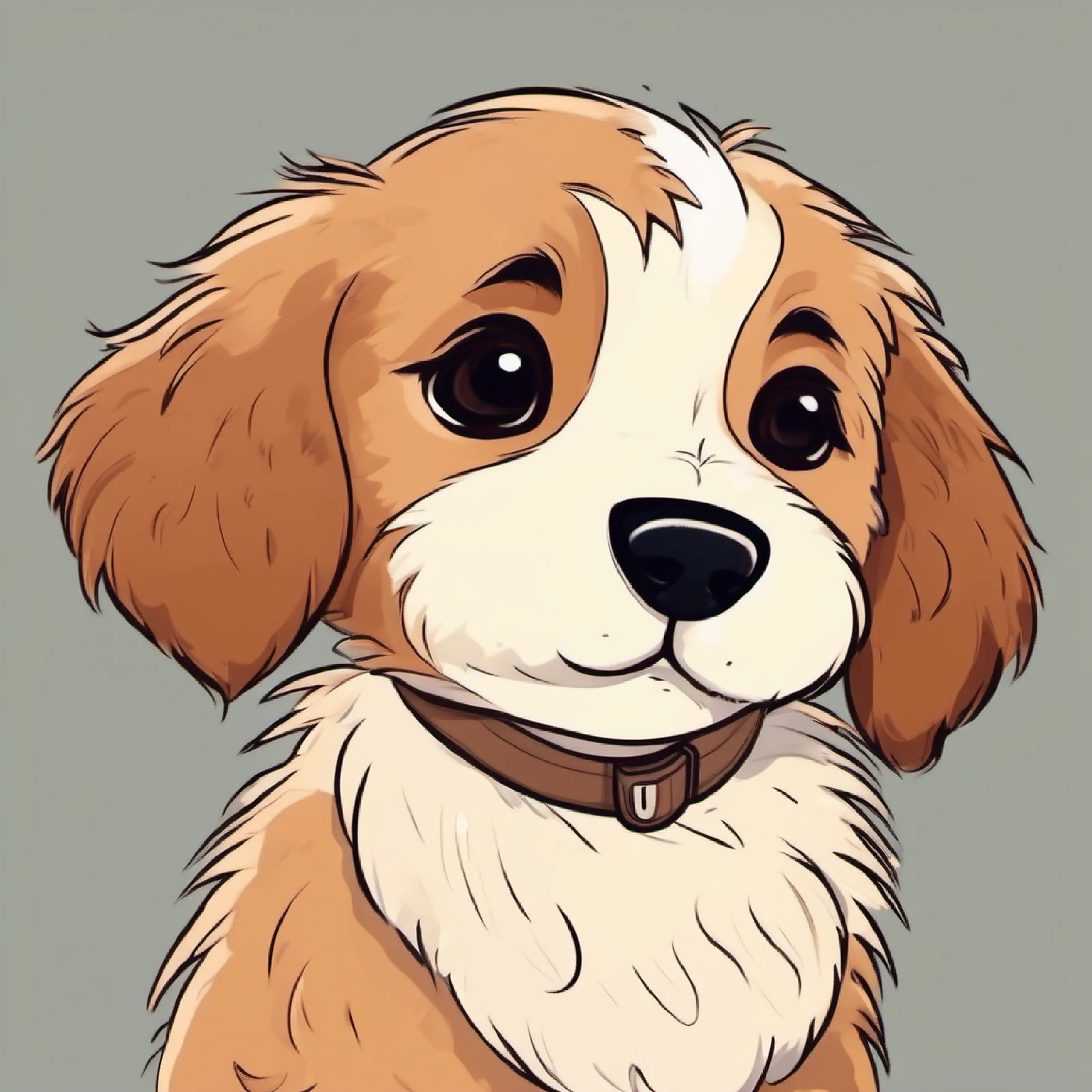 Puppy, fluffy brown fur, cheerful brown eyes, feeling tired.