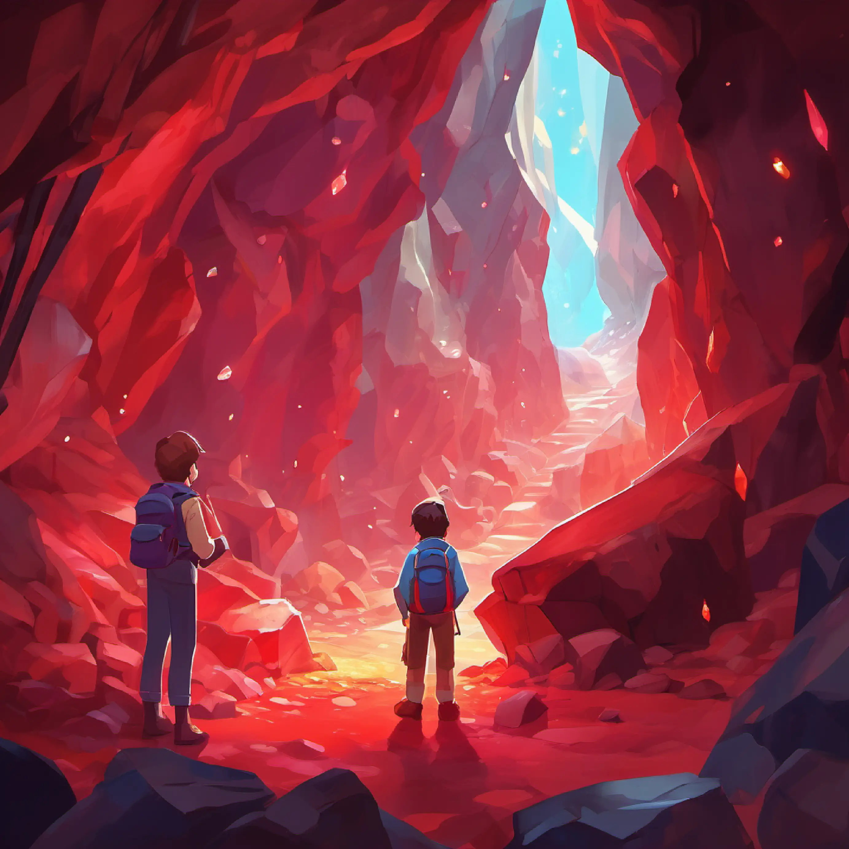 The duo finds the Red Crystal in the caves after a fun game.