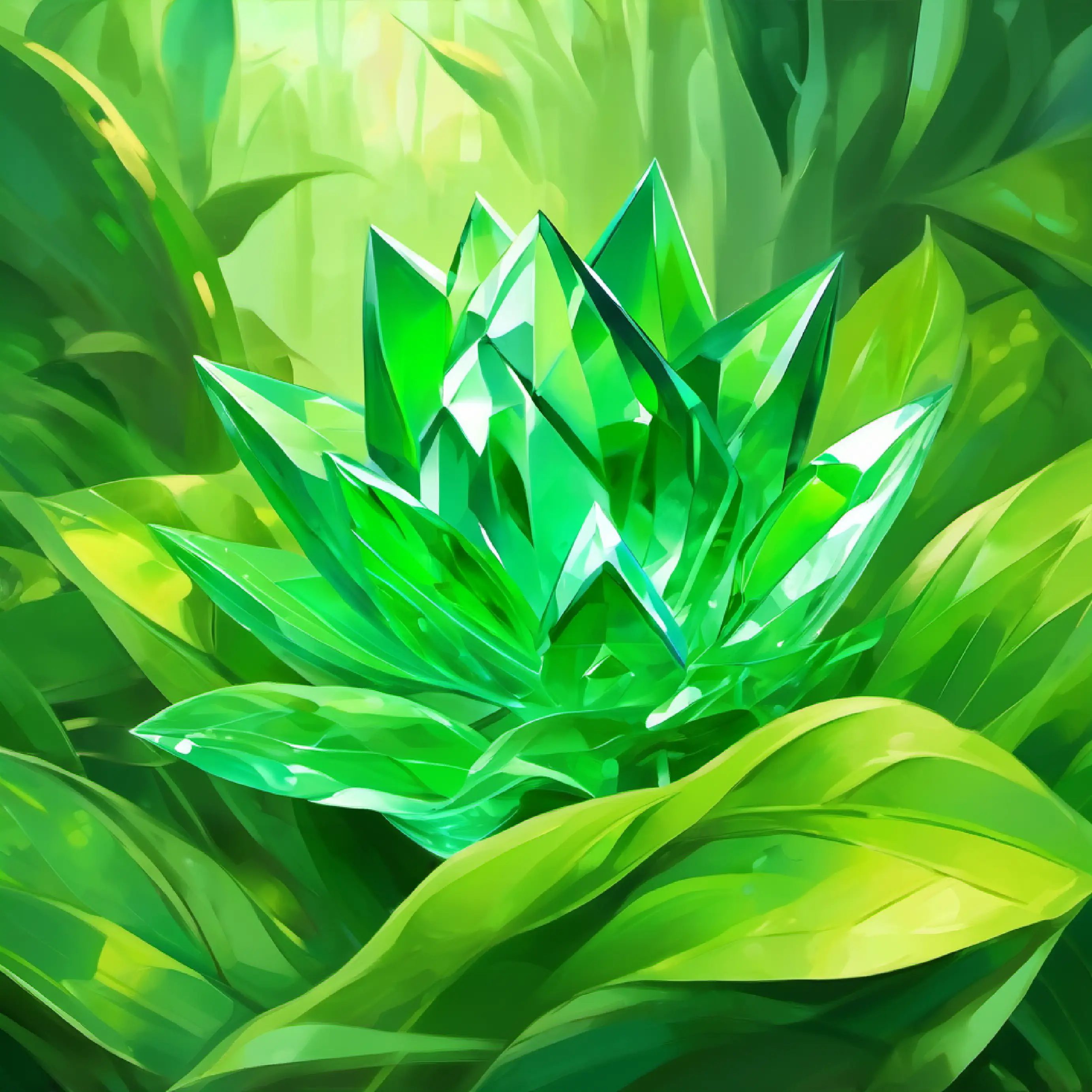 Amidst playful leaves and laughter, the Green Crystal is found in a flower.