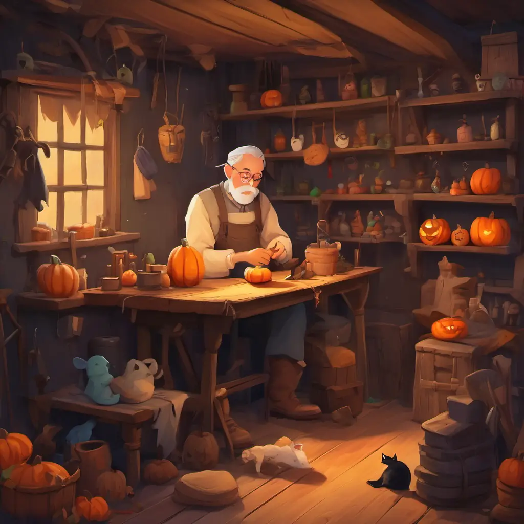 The A kind-hearted man with worn-out clothes and a tired face, always in his workshop and his wife prepare a gift of tiny clothes and shoes for the Tiny, mischievous creatures with pointed ears and twinkling eyes, wearing old ragged clothes.