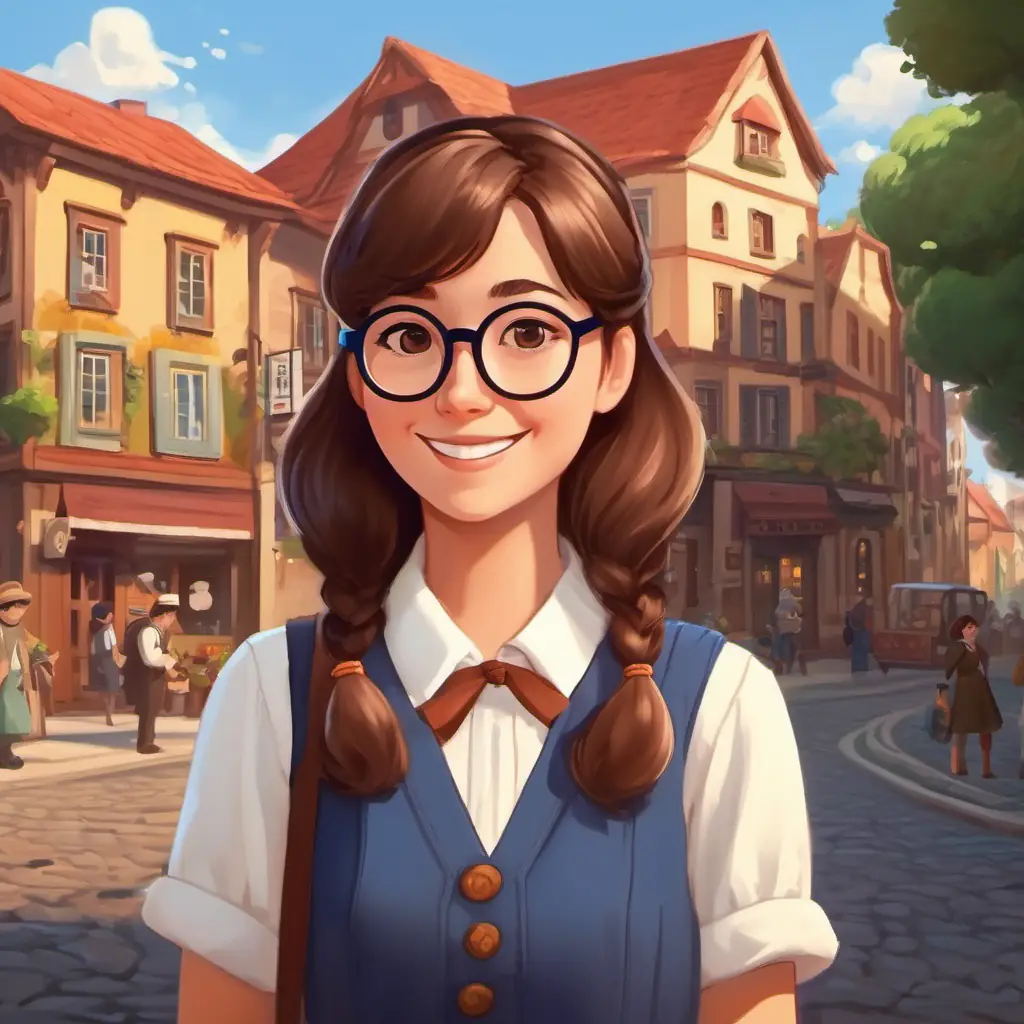 Introduction - small town, Curious historian with glasses, brown hair, and a friendly smile