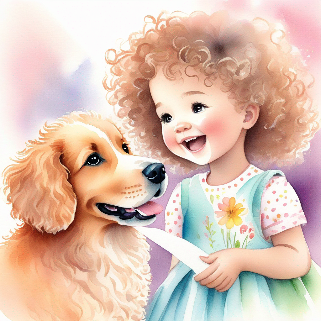 A little girl with curly hair, wearing a colorful dress and A fluffy and playful puppy with a wagging tail talking to Lily's mom, relieved expressions