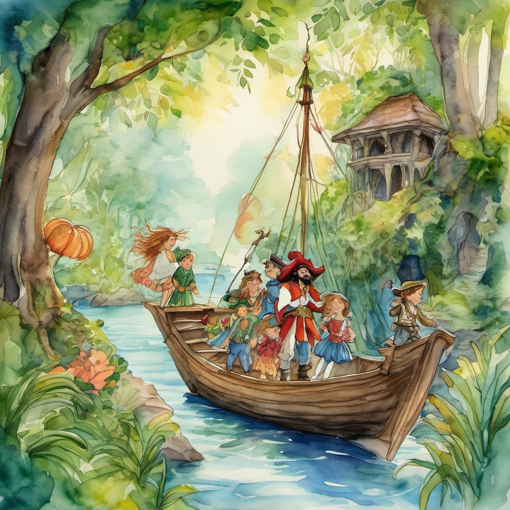 Together, they went on grand escapades, battling Captain Hook and his band of mischievous pirates. They swung from vines in the jungle, had tea parties with the mermaids, played hide-and-seek with the fairies, and even danced with the friendly Native Indians. In Neverland, time seemed to stand still. The days melted into one another with endless fun and laughter. But as much as the children enjoyed their adventures, they couldn't forget about their home and their parents.