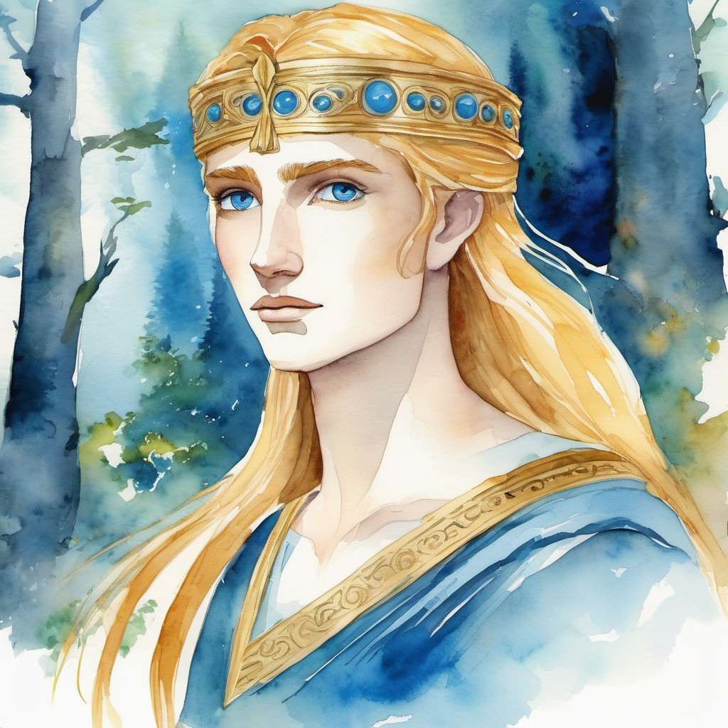 The story begins in an ancient Greek forest. The page showcases Blue eyes, golden hair ⁠⁠⁠⁠10 words max with blue eyes and golden hair.