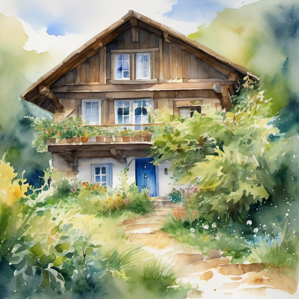 Blue eyes, golden hair ⁠⁠⁠⁠10 words max and Green eyes, dark hair 10 words max move to the countryside and build a cozy home surrounded by nature.