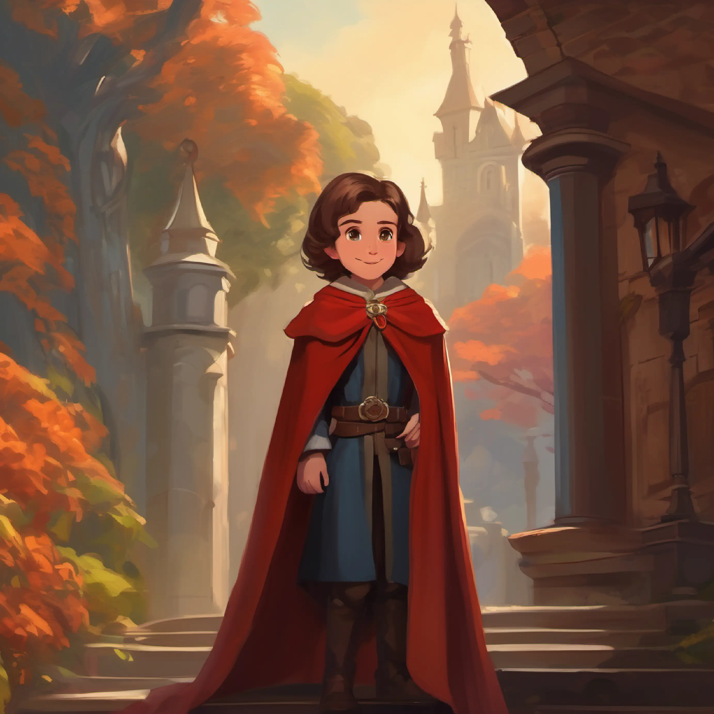 Meeting Tall, with a cape, pale skin, and a warm but strange smile and Older child, serious face, friendly brown eyes like Adela at Castlevania.