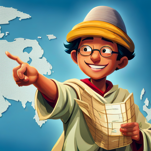 Ahmed smiling, holding a map and pointing forward