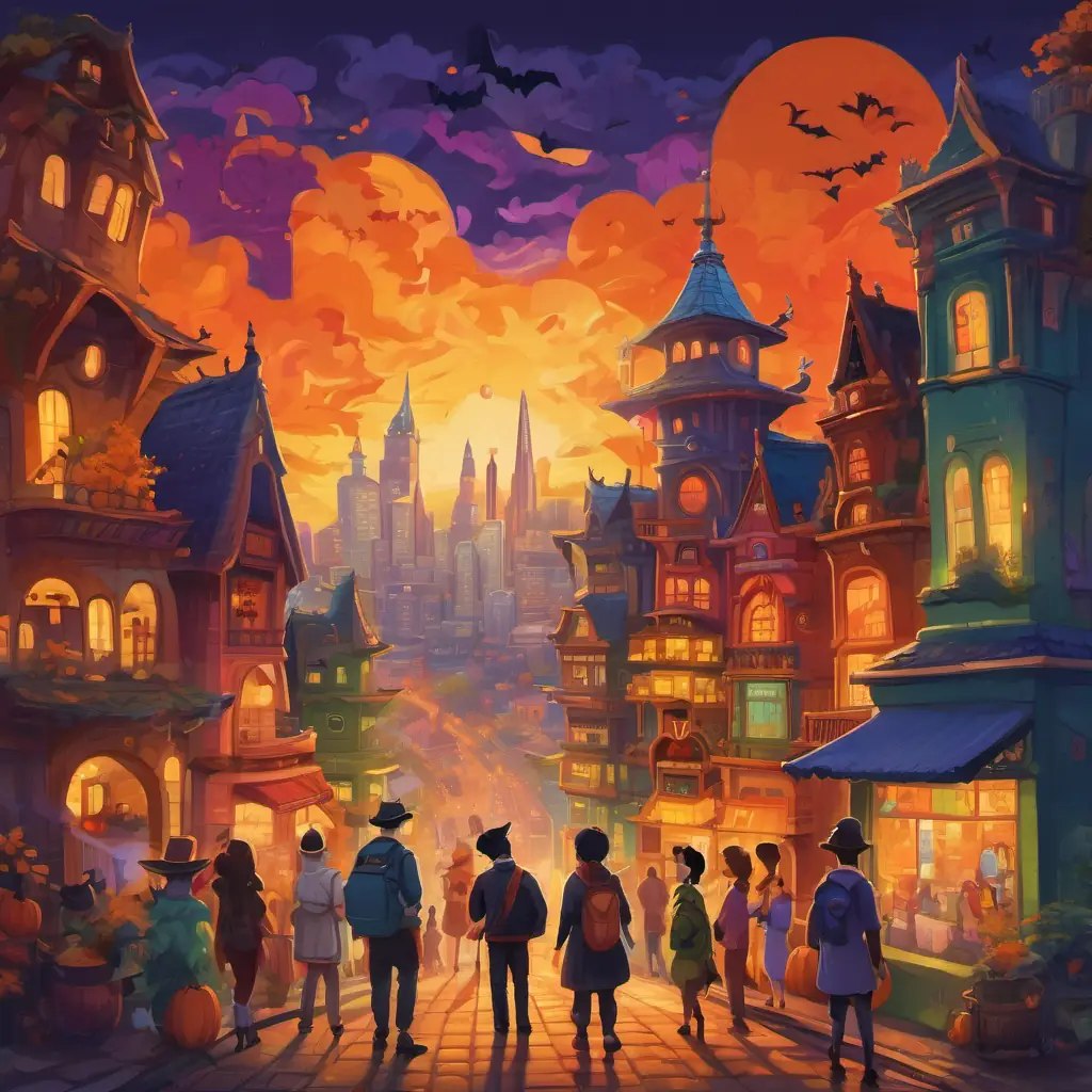 The text appears on a page with an illustration of the friends standing in a vibrant cityscape. The buildings are colorful, and there are diverse characters in different occupations, representing various cultures, races, and abilities.