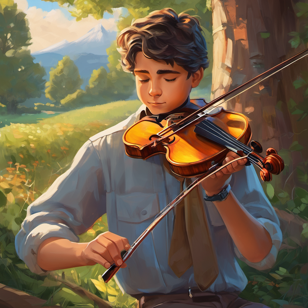 For days and nights, Lucas worked tirelessly, meticulously fixing every broken part of the violin. When it was finally restored, he held it up and marveled at its beauty. The violin still looked a little scarred, but Lucas knew that true beauty comes from within. Now, the only thing left was to find the missing tune that once filled the violin's strings. Lucas decided to bring the violin back to the park where he had found it. Sitting in his favorite spot under a big oak tree, he gently put the bow against the strings and began playing.