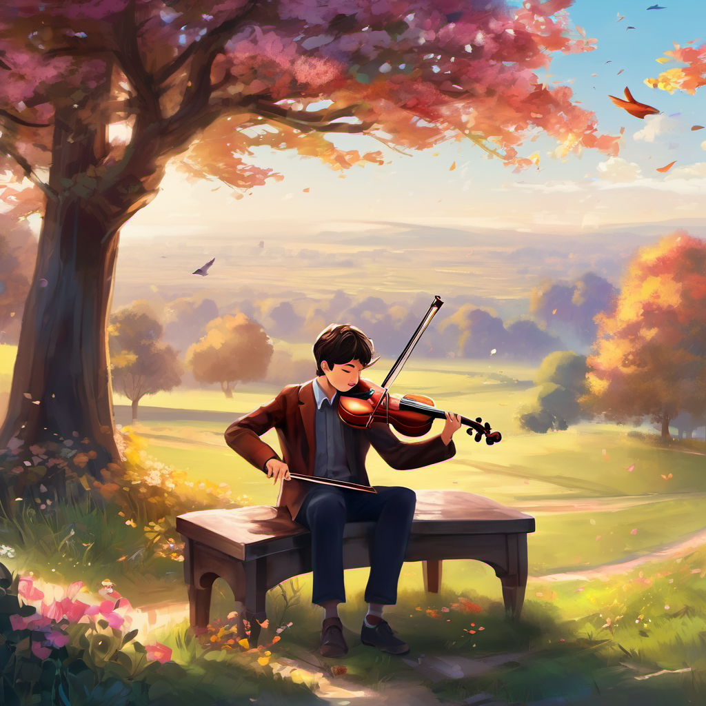 At first, the sound was weak and uncertain. But Lucas played with all his heart, pouring his love for music into every note. He closed his eyes and imagined the most beautiful melody he had ever heard. Suddenly, something magical happened. The violin began to respond, its sound growing richer and warmer with each passing second. As Lucas continued to play, people started gathering around, drawn by the enchanting melody. The park, once filled with silence, was now alive with music. Birds chirped along, flowers swayed, and even the gentle breeze seemed to dance in harmony with the violin's tune.