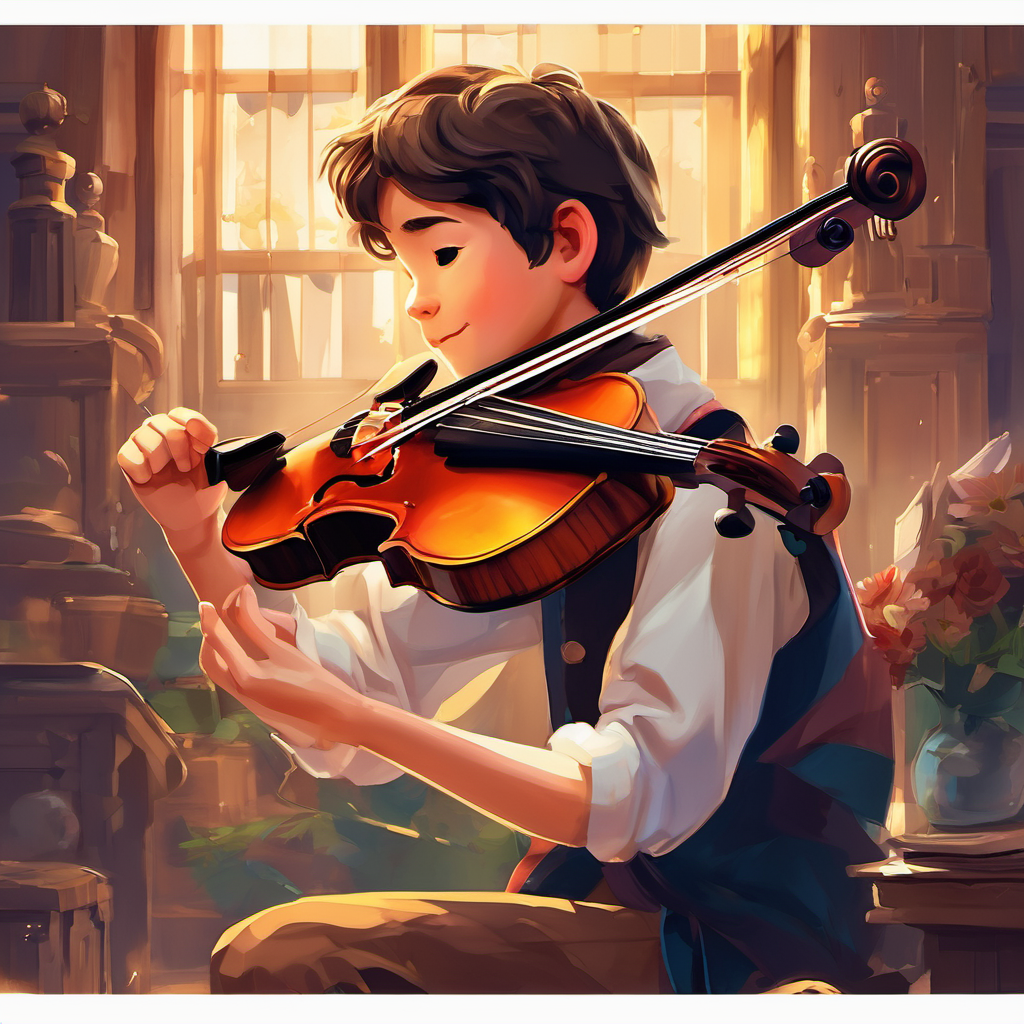 Lucas had helped the broken violin find its melody once more, and it was truly a sight to behold. The townspeople were so moved by his talent and dedication that they collectively decided to honor Lucas with a special concert in his honor. From that day on, Lucas became known as the young boy with the magic touch. He went on to play beautiful music, helping others mend their broken instruments and spreading joy wherever he went. And every night before Lucas went to sleep, he would think about that faithful day when he believed in the power of fixing something broken and how the lost tune of the violin found its way back home.