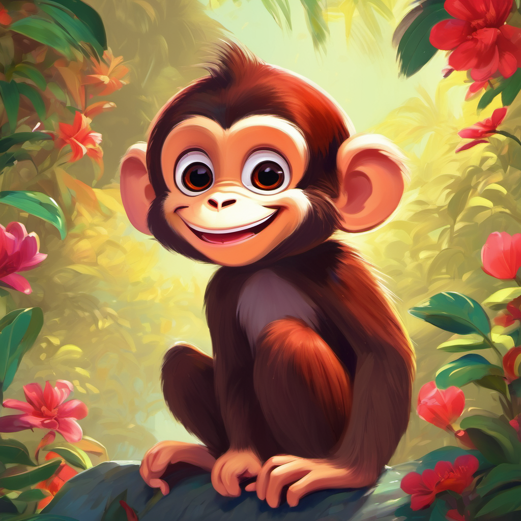Abdullah, the A playful and mischievous monkey, with a cheeky grin, and Ruby bringing back color to the world