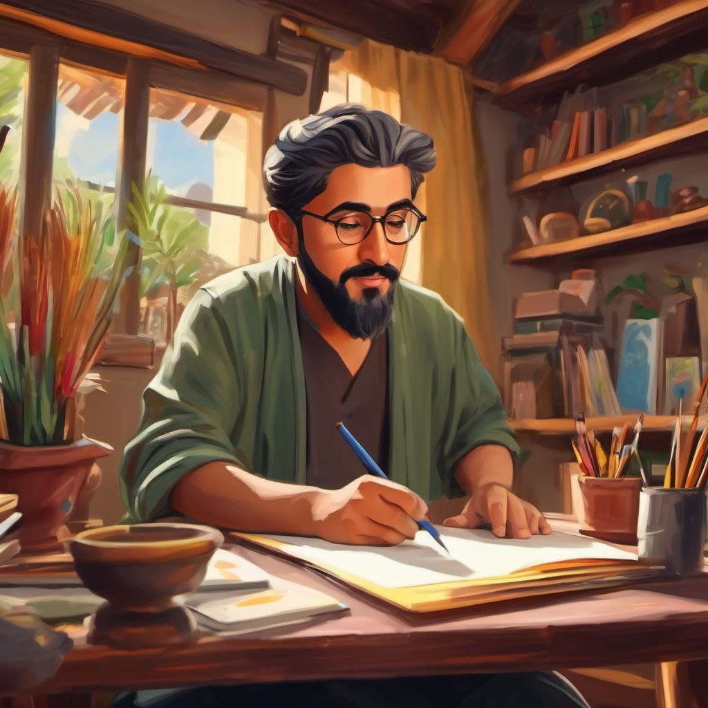 Abdullah creating beautiful art with his sketch friends