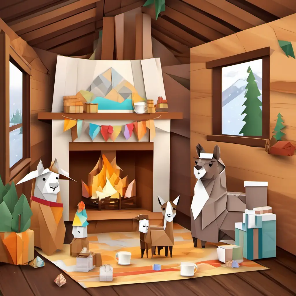 Lenny the llama has soft, brown fur and kind, brown eyes and his friends are sitting in the warm cabin, sipping cocoa and drying off by the fire.