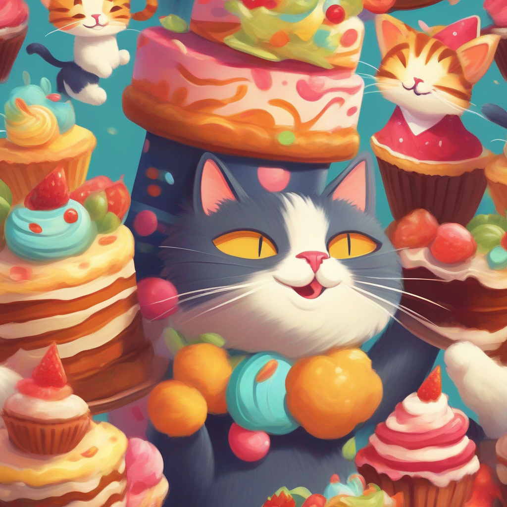 A funny cat who makes people laugh with his silly antics. balances a cake and makes silly faces at a party.