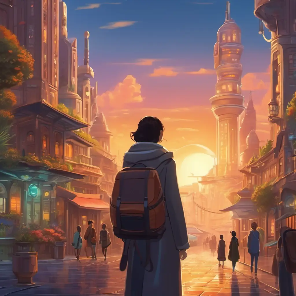 Returning to the futuristic city, eager to share their adventure