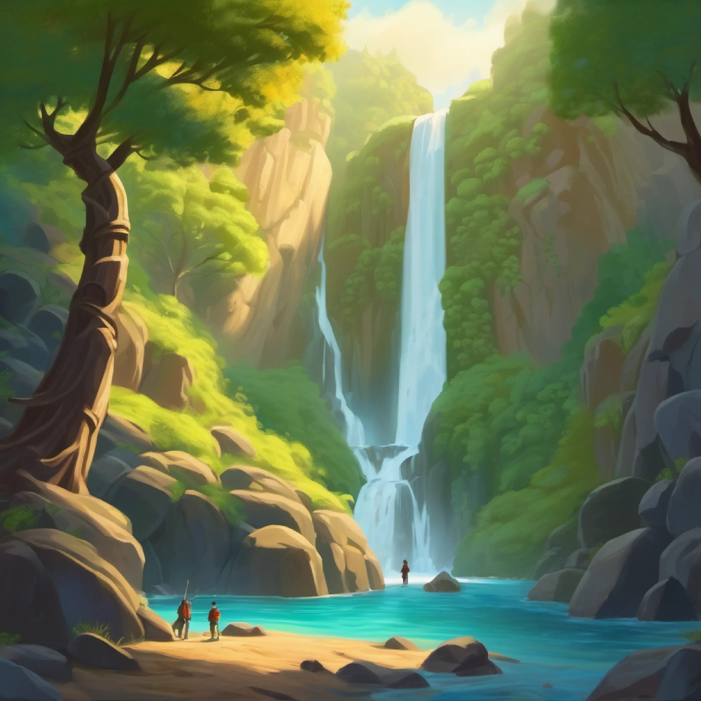 Adventures continue with climbing and riddles, leads to a magical waterfall