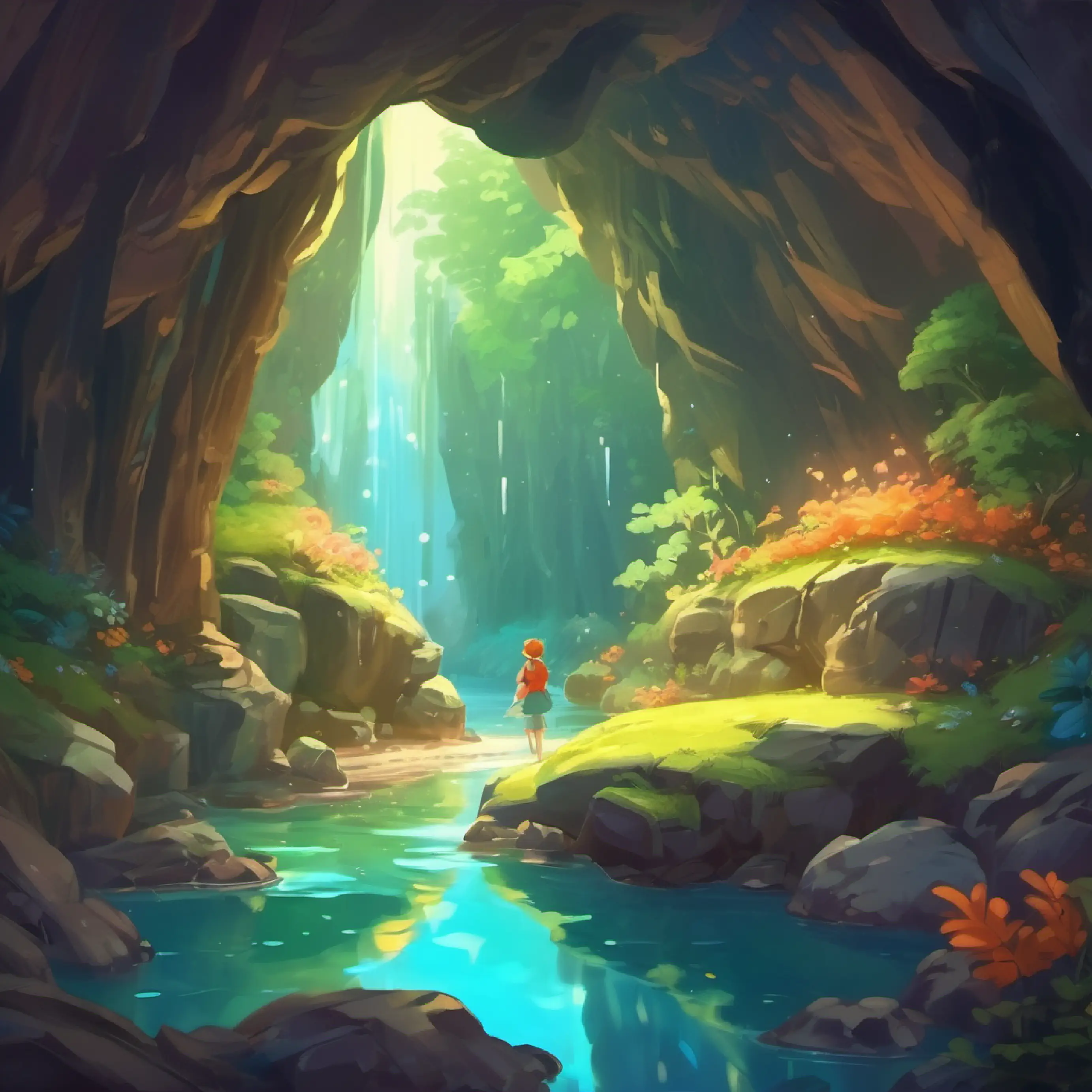 Finds a sparkling cave with fairies, near the treasure's location