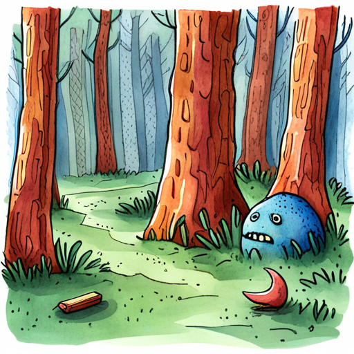 Monsters laughing while playing hide-and-seek in the forest