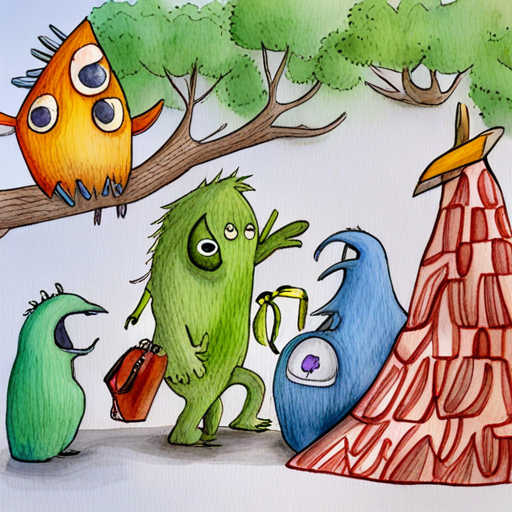 Monsters and birds helping each other in different forest activities