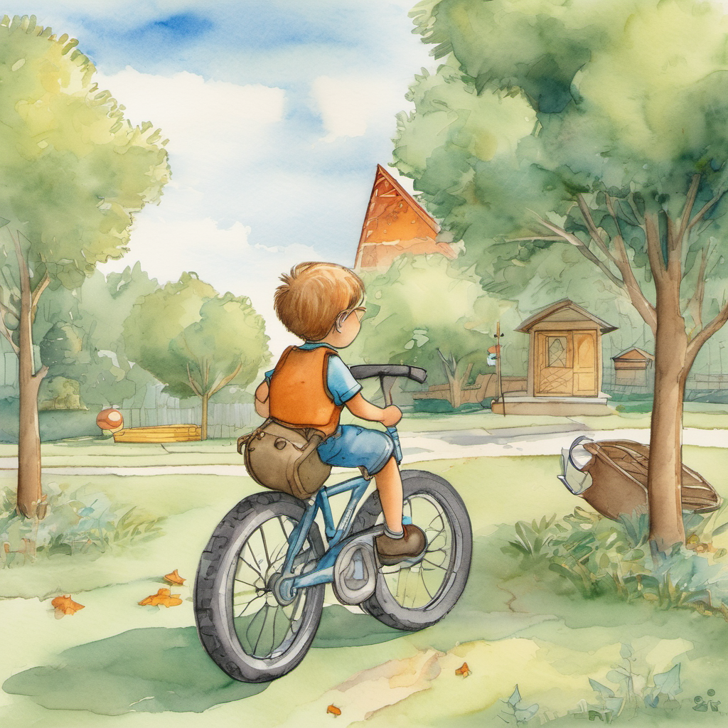 Whiskers spotted a bicycle wheel, perfectly circular, and carefully carried it back to Professor Hootsworth. Jasper, on the other hand, came across a playground with a square sandbox; he ran back to the professor, delighted with his finding. Next, as Whiskers embarked on his search for a triangle, he stumbled upon a tall, pointy tree. He climbed up to retrieve a leaf-shaped like a triangle, just what he needed to complete the collection.