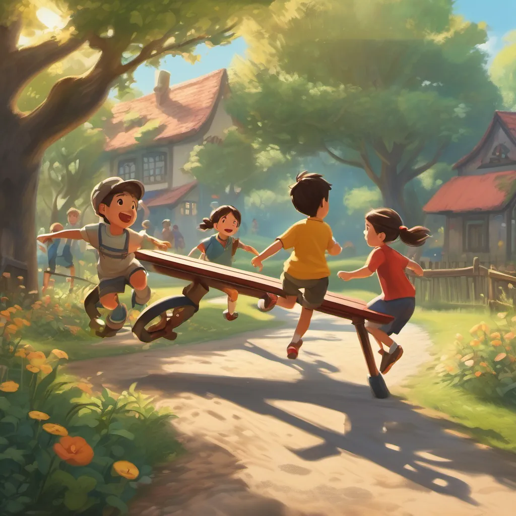 children playing happily at recess, on the see-saw, slides, and running around playing tag