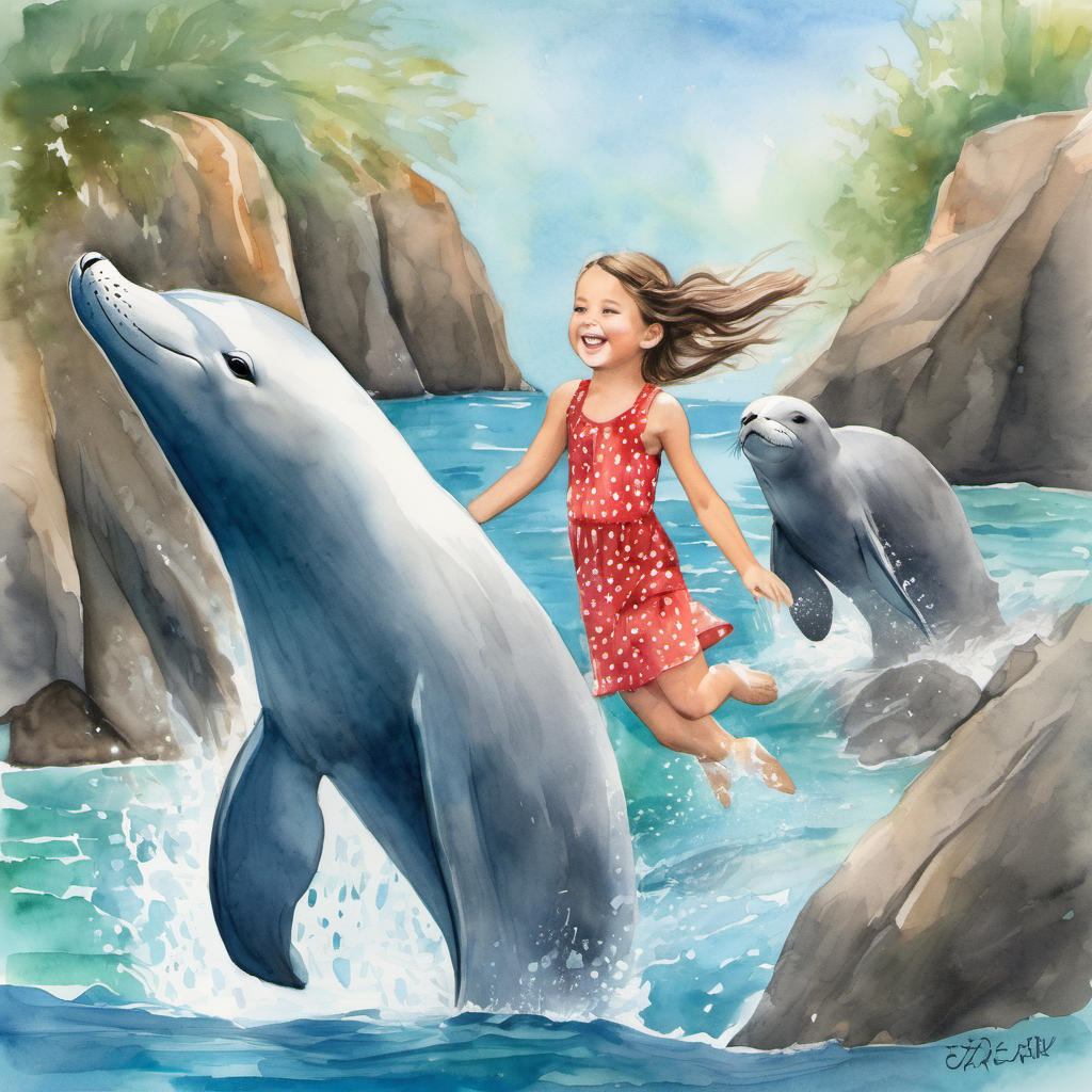 They visited the playful sea lions, who flipped through the water and splashed their tails, creating beautiful water acrobatics. Zara was mesmerized by the enchanting dance of the dolphins, as they swam playfully, leaping high into the air. The day flew by like a breeze, with Zara grinning from ear to ear, her heart filled with joy. She not only saw the animals she loved so much but also learned interesting facts about each one.