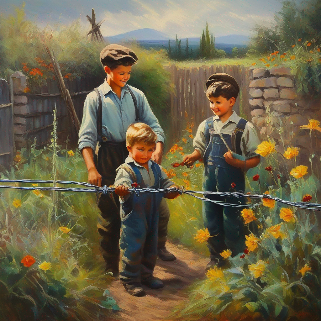 The boy's family securing the garden with barbed wire