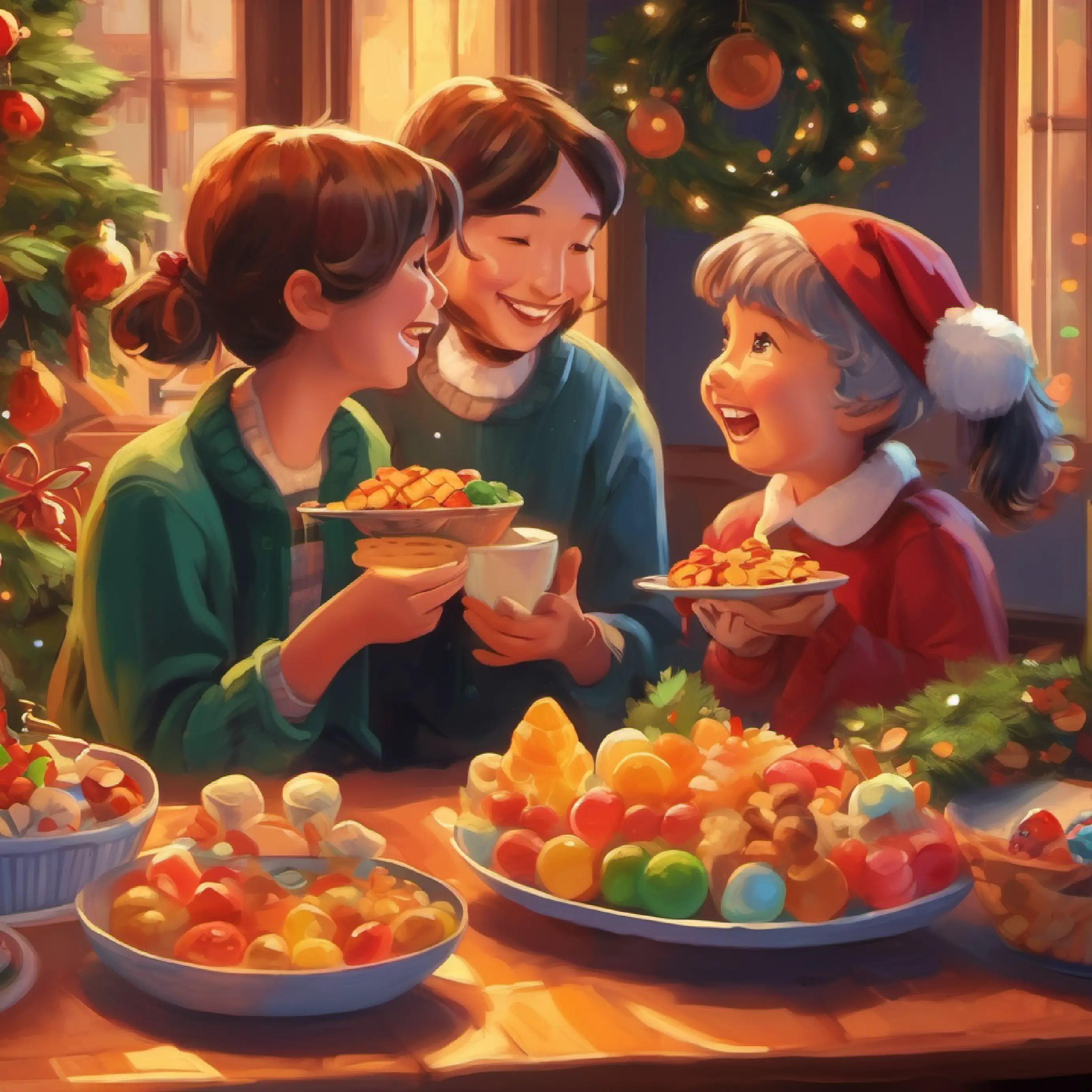 Sharing snacks and laughter with a new friend.
