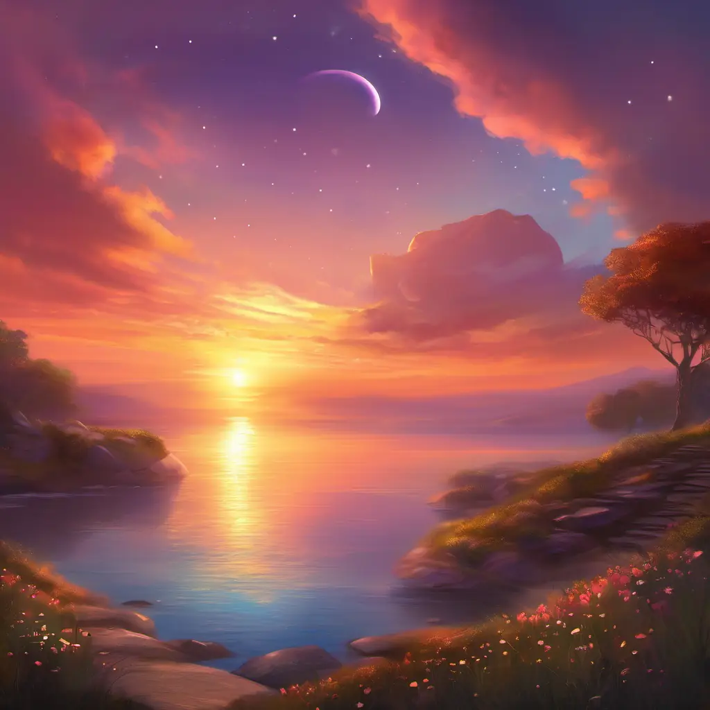 The peaceful sunset, the pebble's participation in the lullaby, the serene moment.