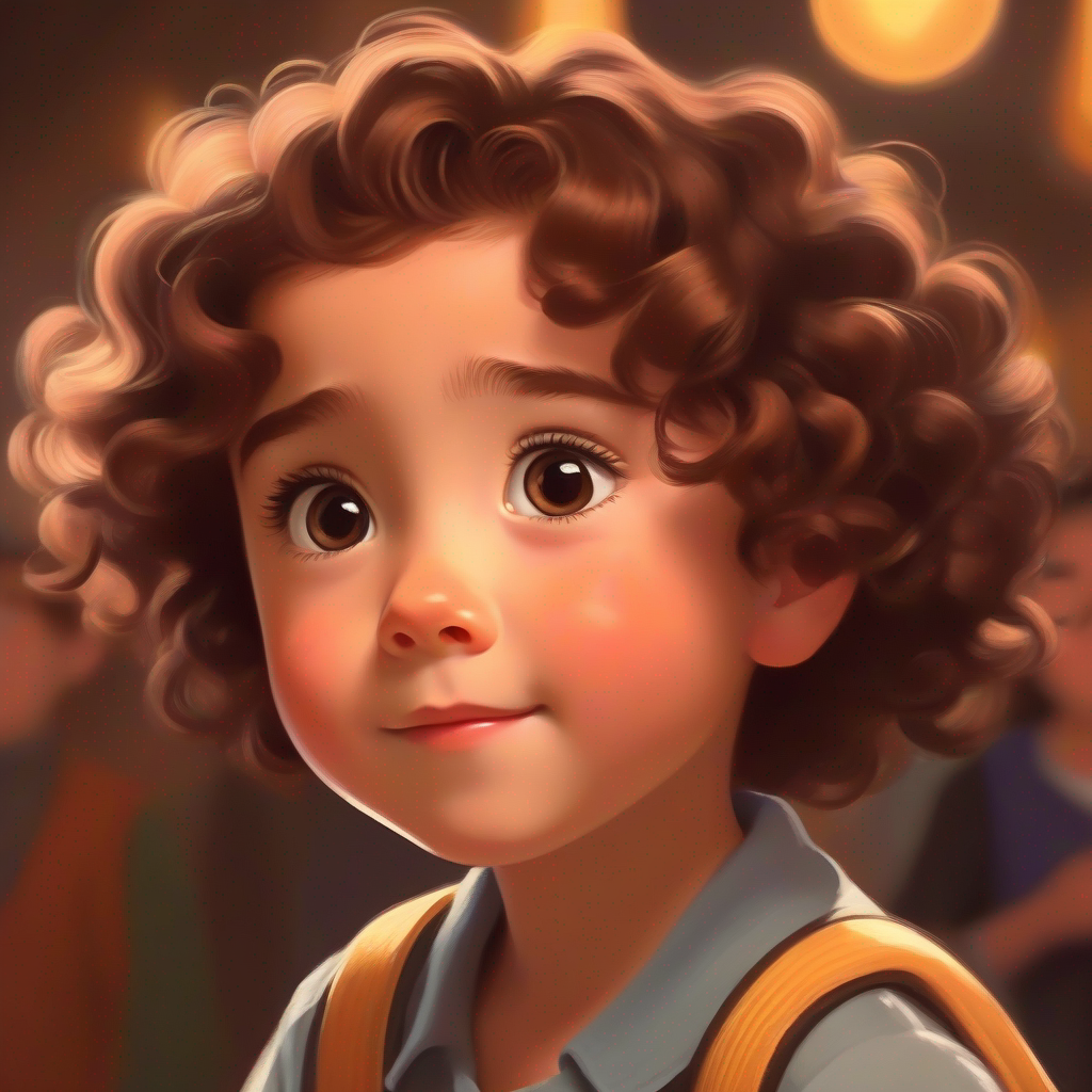 Rancy with curly brown hair, smart and adorable feeling nervous but confident, determined