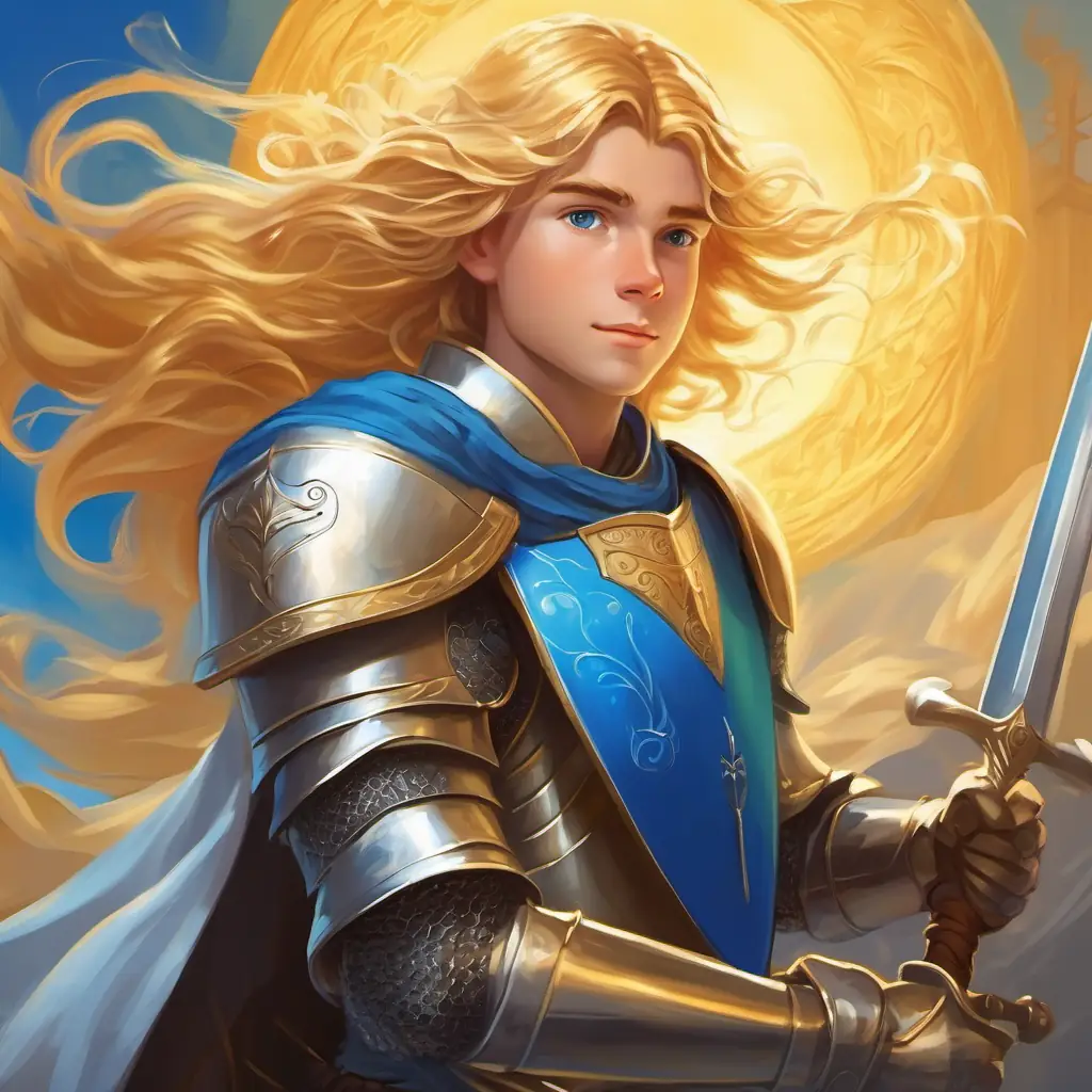 Introduction of the knight Golden hair, fair skin, bright blue eyes, young knight in mystical Mydoria.
