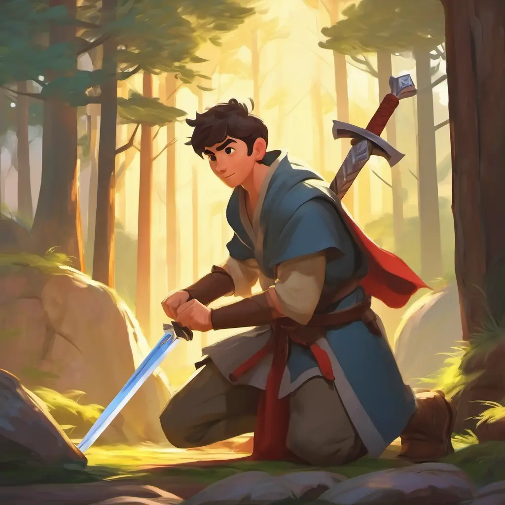 Ethan prepares with his sword and shield.