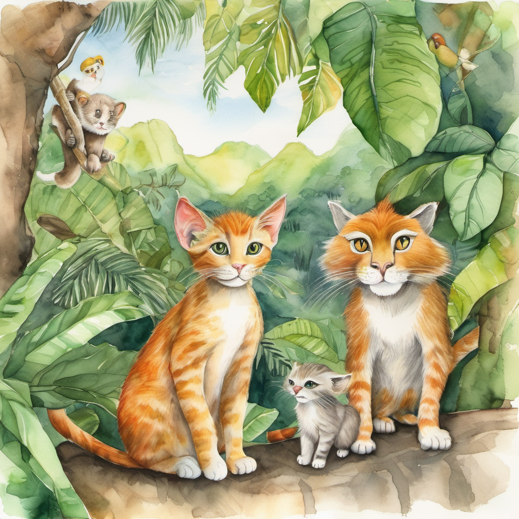 And so, the two cats and the monkey lived happily ever after, creating joyful memories and laughter that echoed through the jungle for years to come. The end.