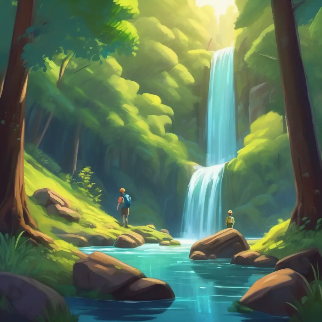 Adventure in the forest, discovering a hidden waterfall